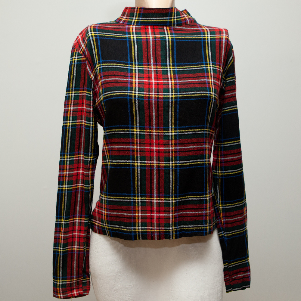 Black & Red Plaid Mock Neck Top